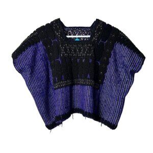 Siempre Viva Mexican handmade embroidered Huipil blouse OS purple
